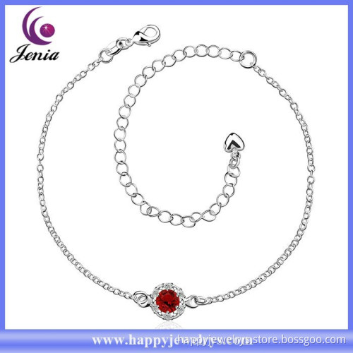 New model design cheap price hot selling 925 silver plated red zircon handmade anklet ( CA033-D)